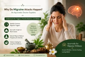 Woman experiencing a migraine attack with Ayurvedic wellness support for migraine management in Dubai